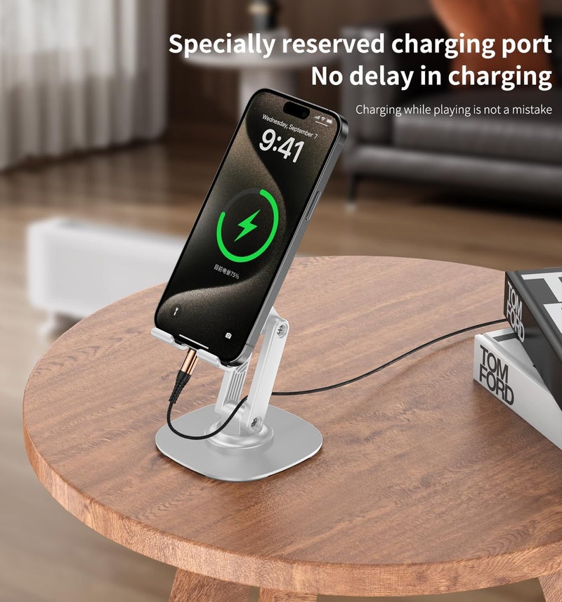CXTX 360° Degree Rotating Mobile Phone Holder,Fully Adjustable Foldable Desktop Phone Holder Stand Base,Foldable Desktop Cell Phone Stands for iPhone17 16 15 Pro Xr Xs Max X Plus iPad Samsung (K69-White) - Image 5